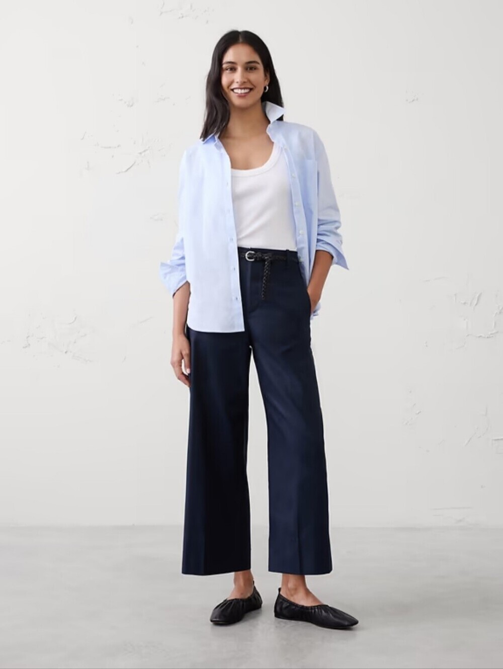 Banana Republic High Rise Wide Leg Cropped Twill Pants Navy Blue Size 14 NWT